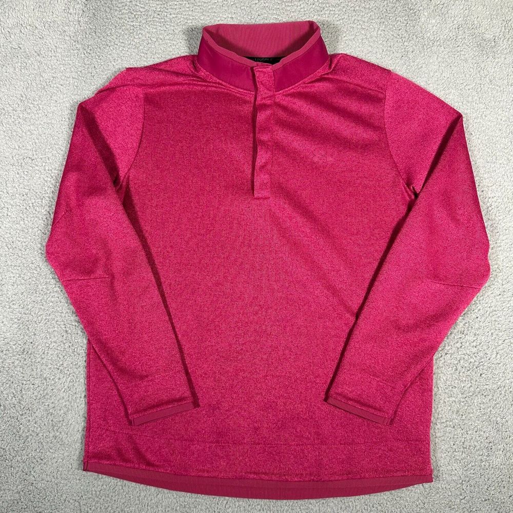 Under Armour Sweater Mens XL Pink 1/4 Snap Mock Neck Golf Fleece Pullover Storm‎
